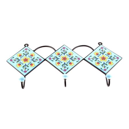 Turquoise And Red Tiny Flower Tiles Hooks